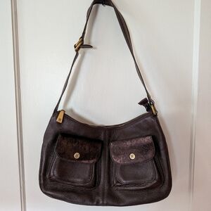 j.w. hulme "madison" haircalf trimmed hobo handbag chocolate brown